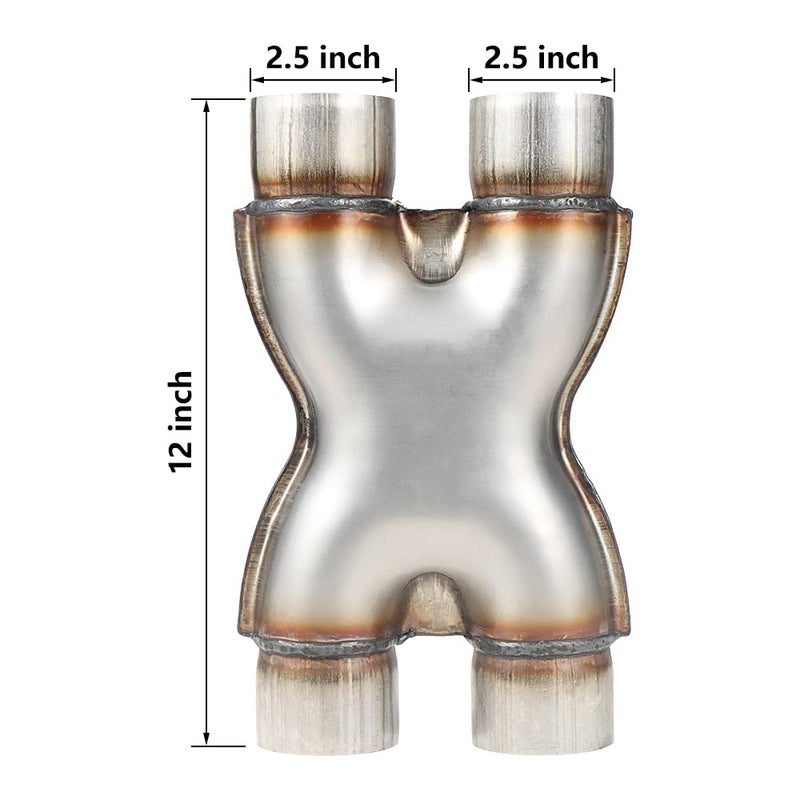 LCGP Universal 2.5" In/Out Crossover X Pipe 12" Length Stainless Steel Exhaust Pipe - Image 2